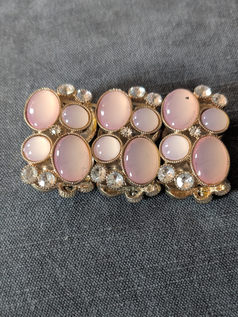 Gold-Tone Pink Cabochon & Crystal Cluster Bracelet